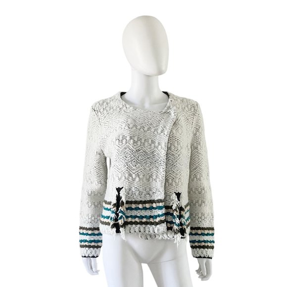 Leo & Sage Cotton and Wool Blend Knit Moto Jacket Blazer Cream Large - Picture 1 of 5